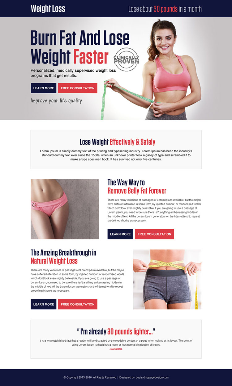 weight loss pay per click landing page design template