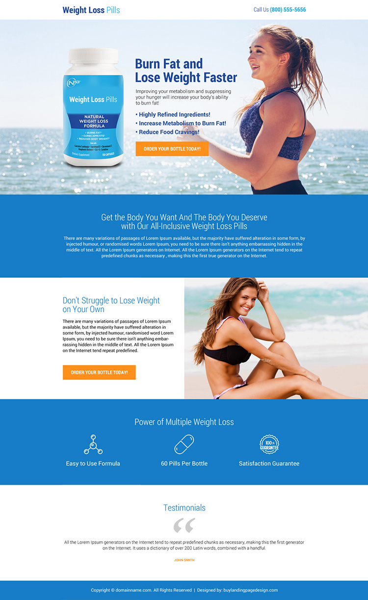 clean weight loss pills selling mini landing page design