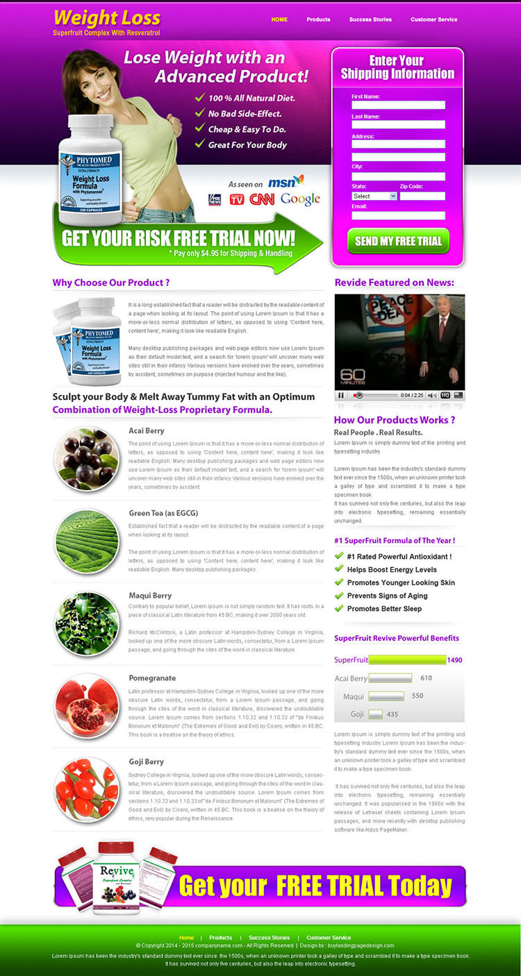 weight loss product lead capture landing page design templates