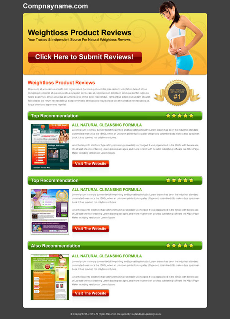 weight loss product top recommendation review html landing page design