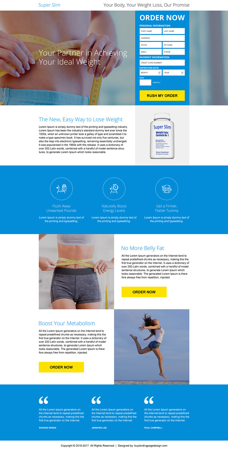weight loss product selling landing page design
