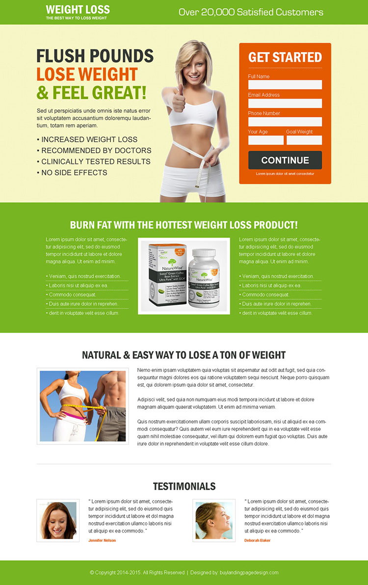 creative and appealing weight loss product selling responsive landing page design template