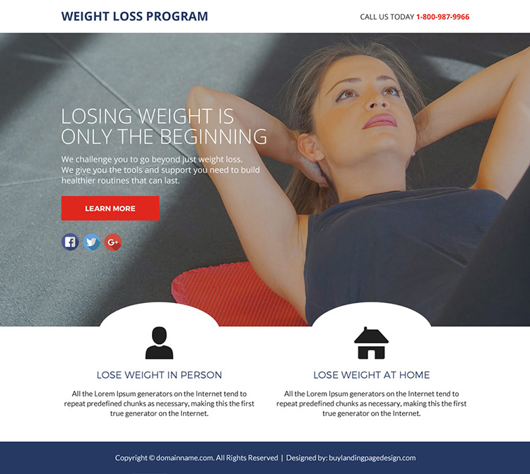 weight loss program lead funnel responsive landing page design