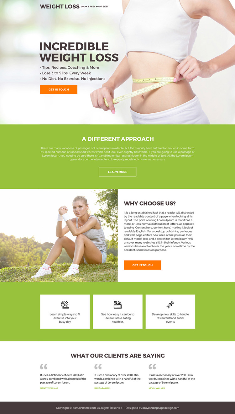 minimal weight loss diet responsive landing page design