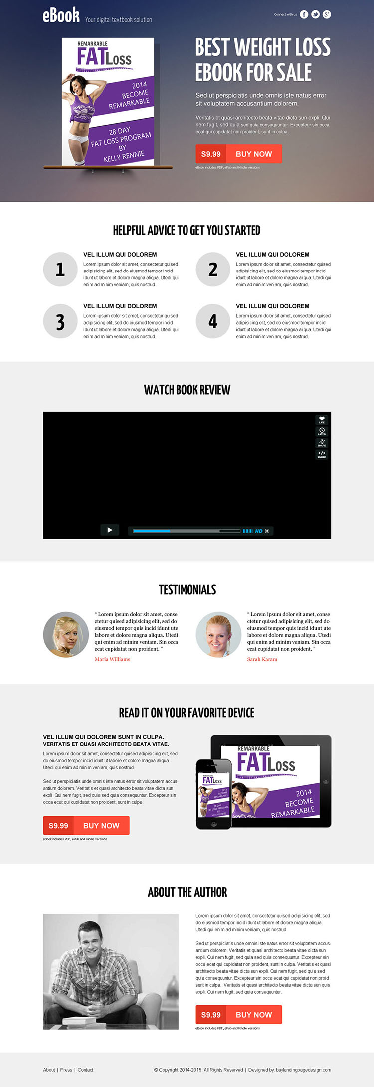 weight loss responsive ebook landing page design with video