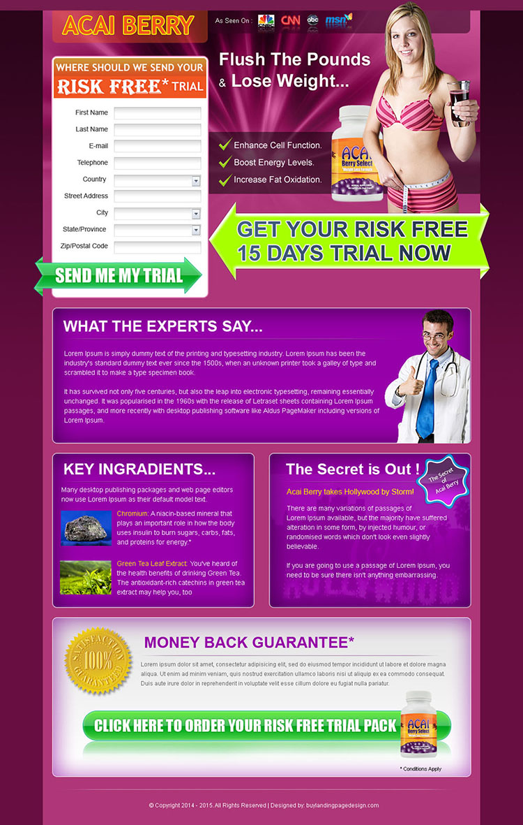 weight loss risk free trial lead gen landing page for sale