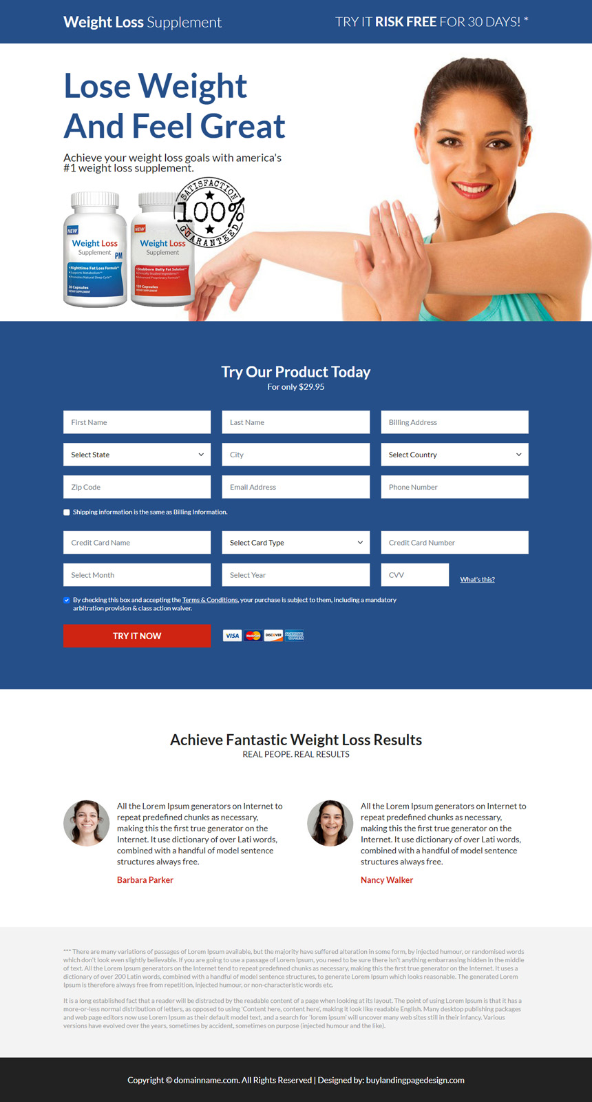 weight loss supplement responsive landing page