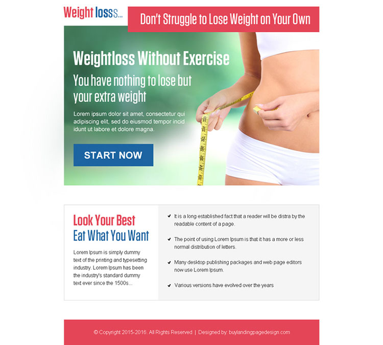 weight loss without exercise ppv landing page design