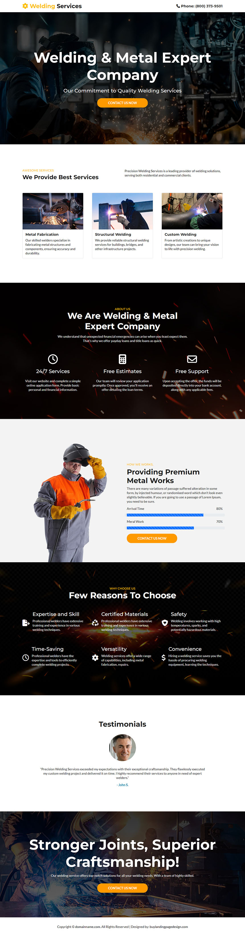 industrial welding services lead capture landing page