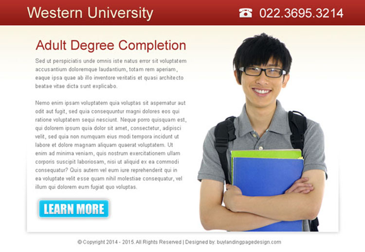 adult degree completion clean and converting ppv landing page design