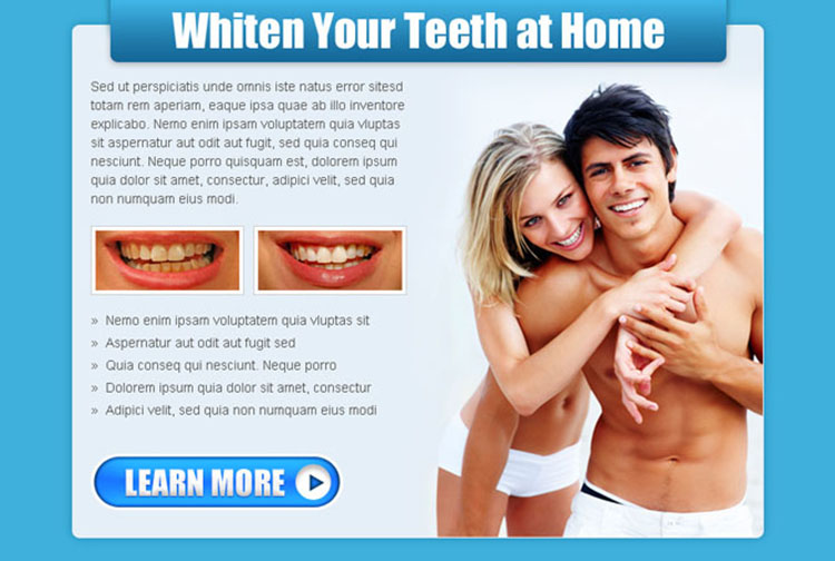 whiten your teeth at home call to action ppv landing page design