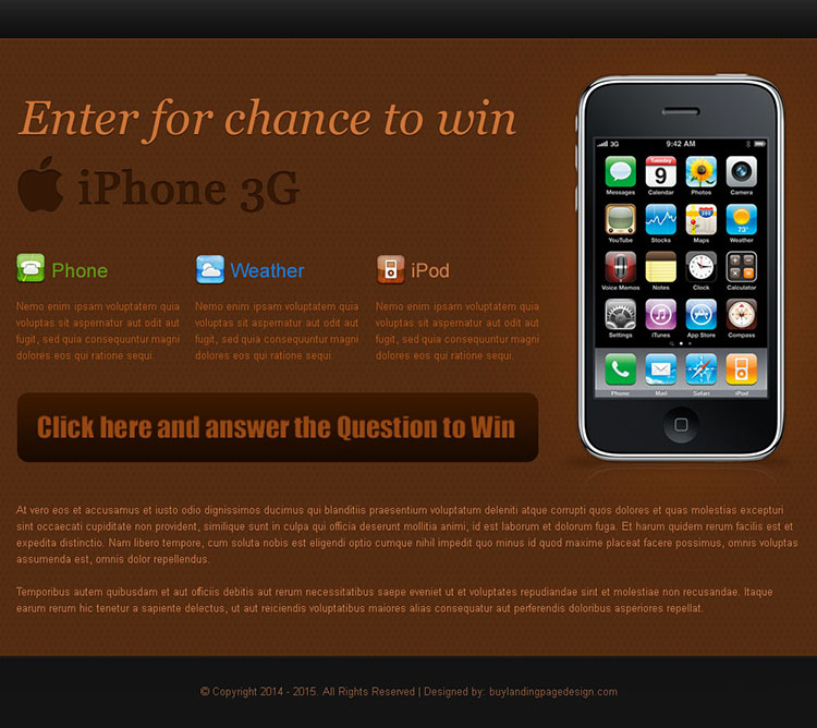 i-phone 3g effective call to action landing page design for sale
