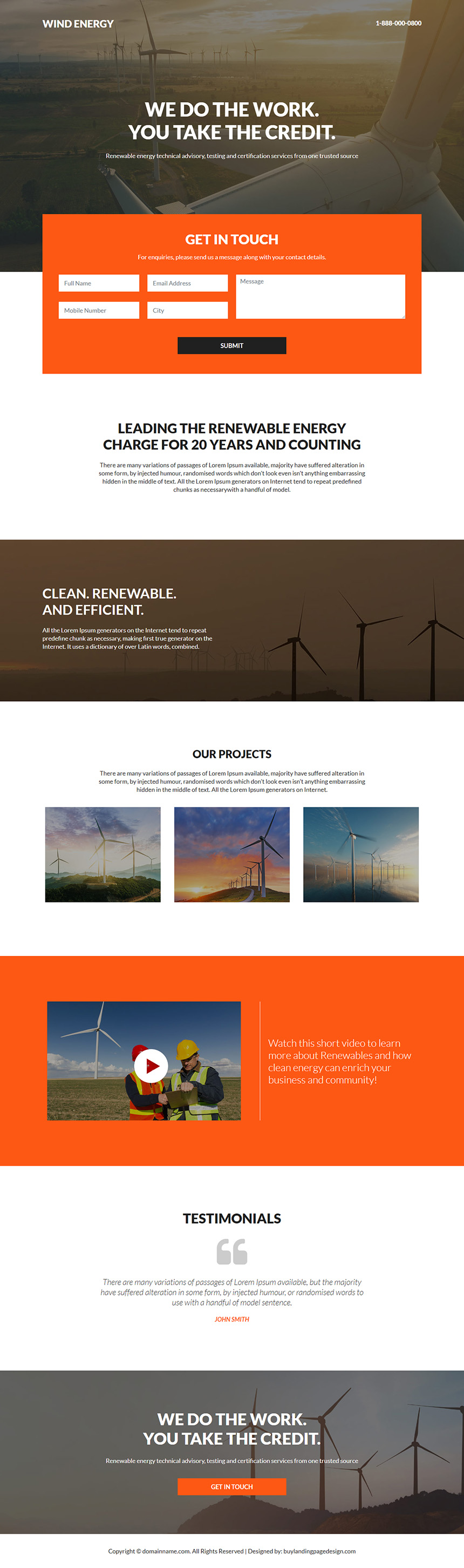 wind energy company responsive landing page design