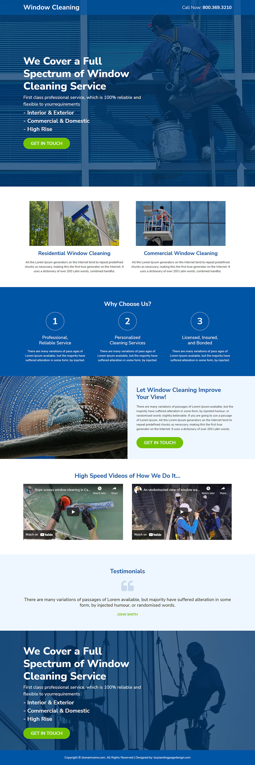 best window cleaning service responsive landing page design
