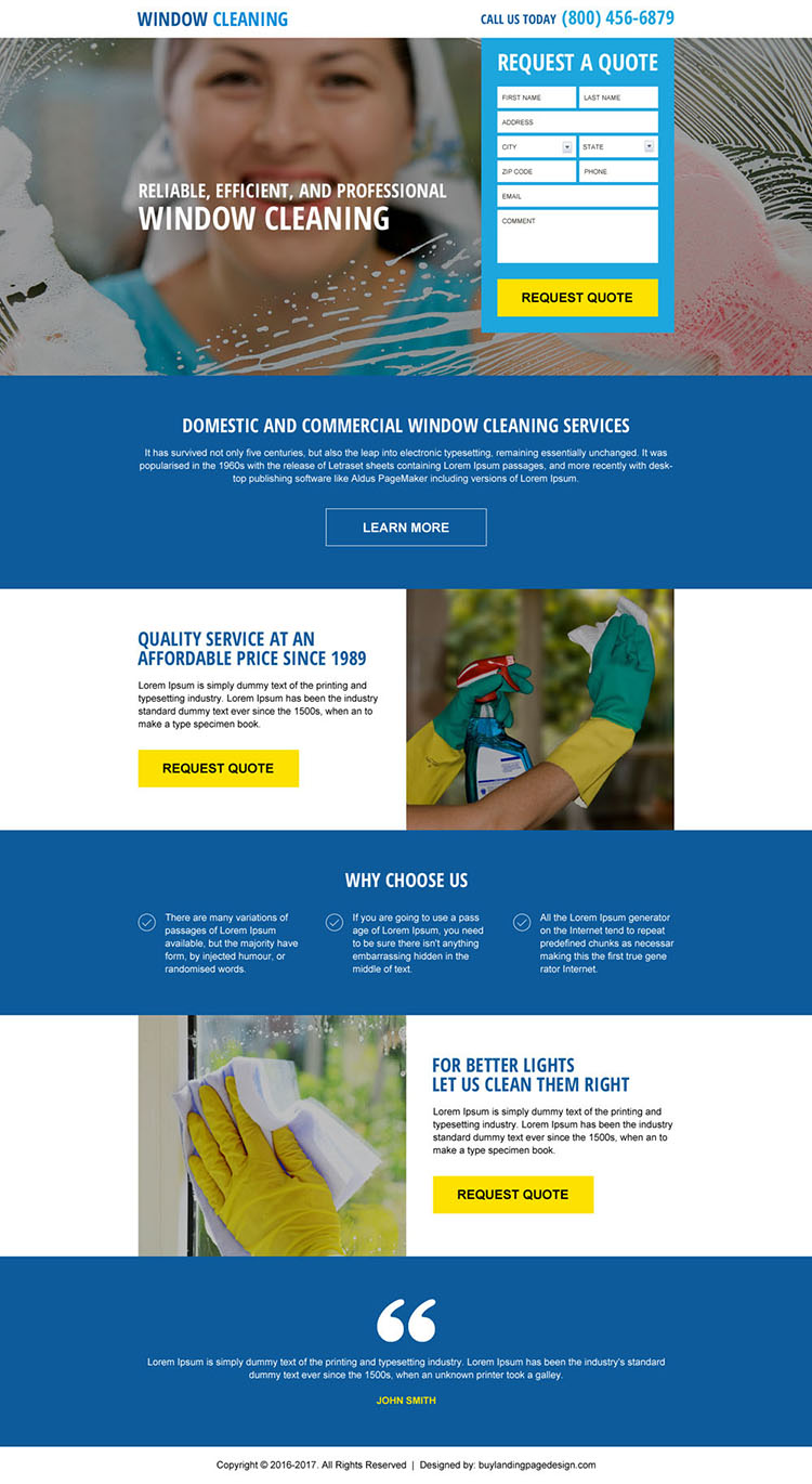 domestic and commercial window cleaning service landing page