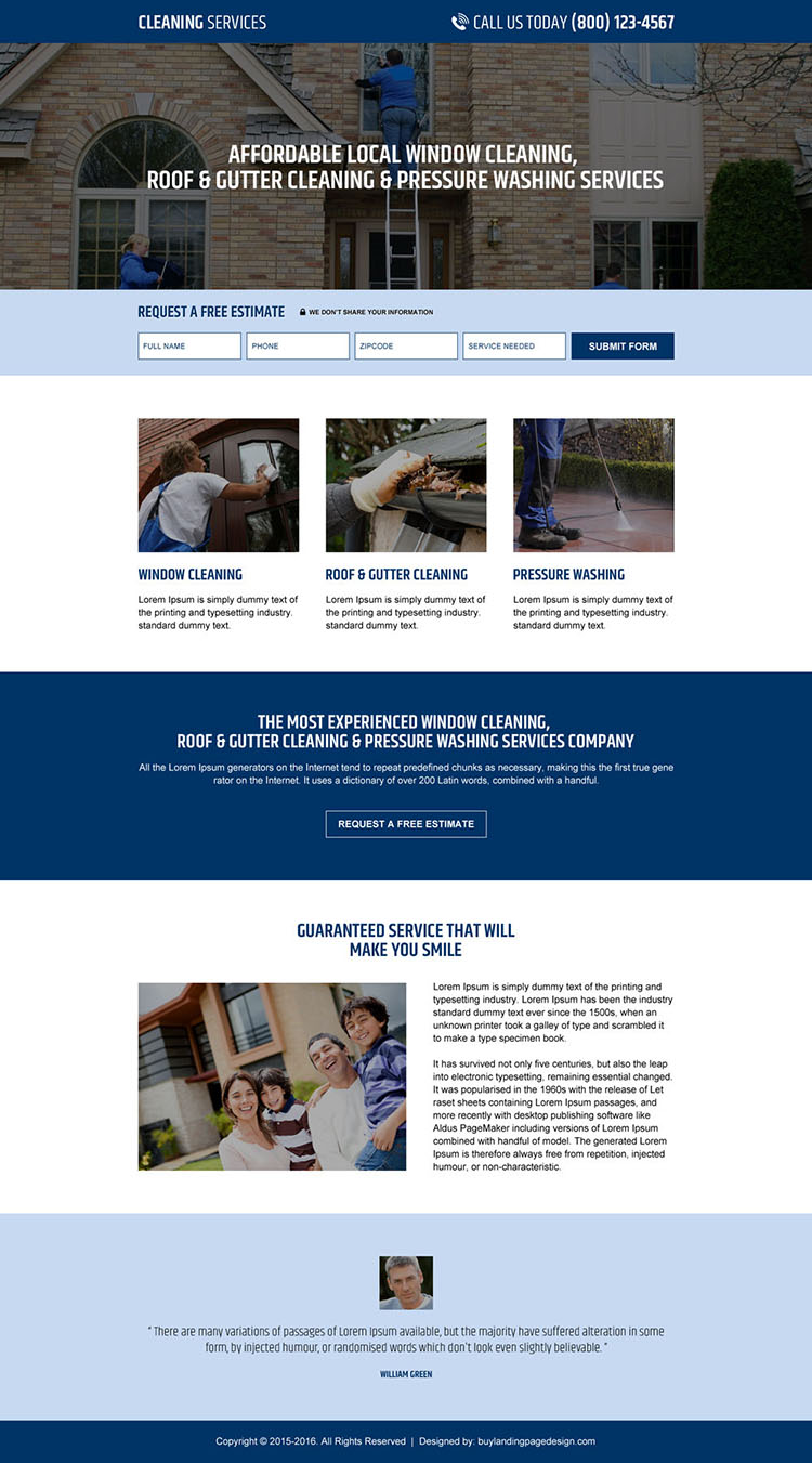 pressure washing service company lead capture landing page design