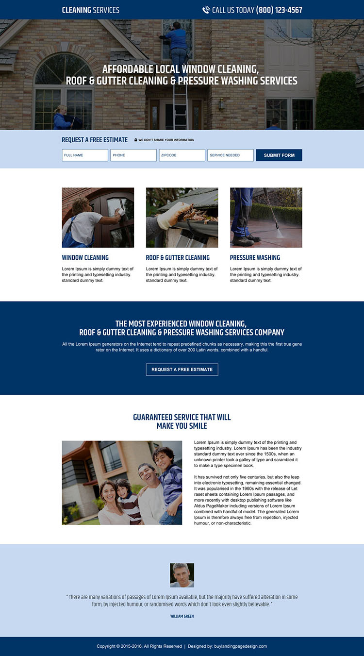 responsive gutter cleaning and pressure washing service company landing page
