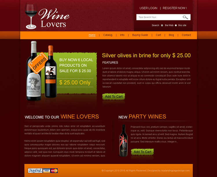 wine lovers online website template design psd