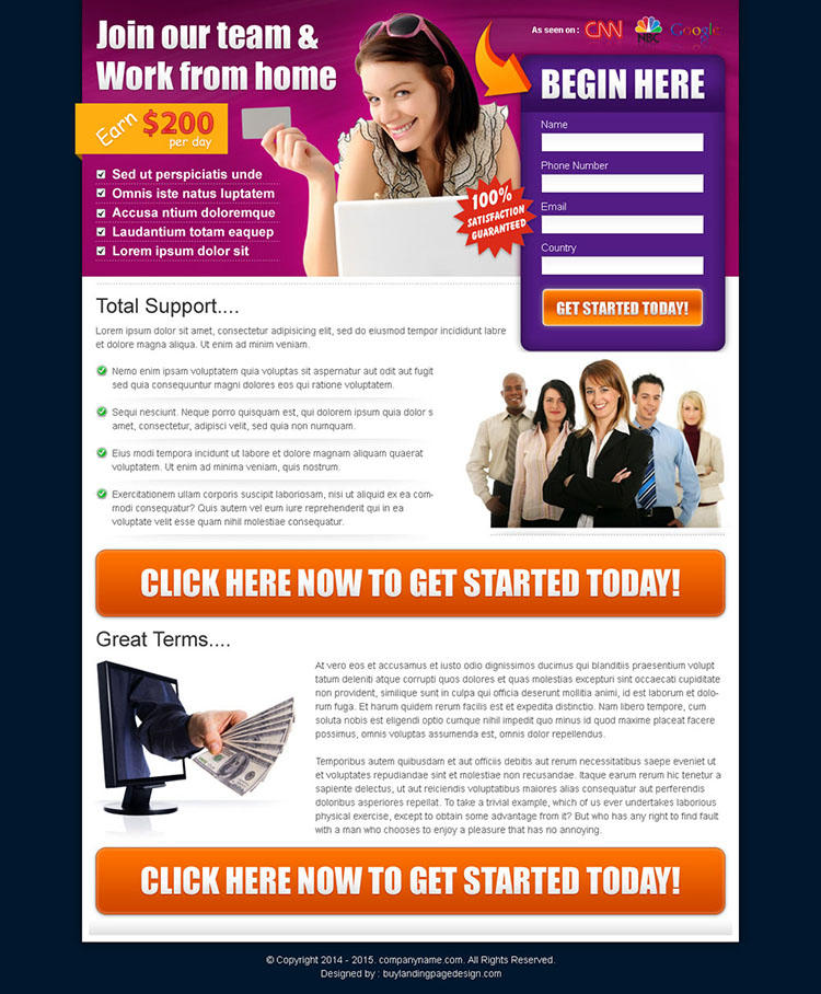 beautiful work from home business converting landing page design