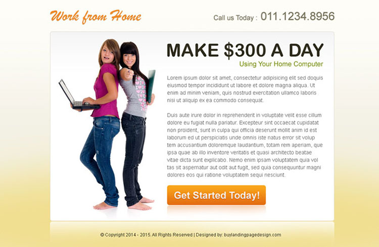 work from home clean cta ppv landing page design