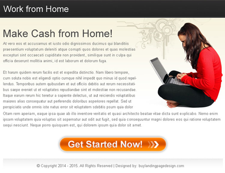 work from home business call to action ppv landing page design