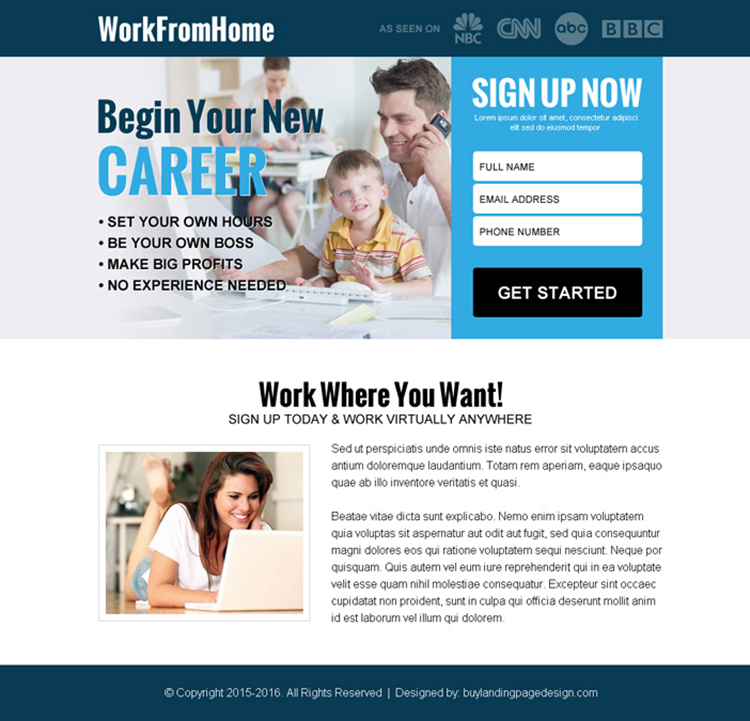 work from home career lead gen ppv landing page design