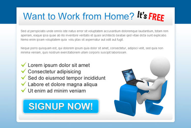 work from home sign up now call to action ppv landing page design templates