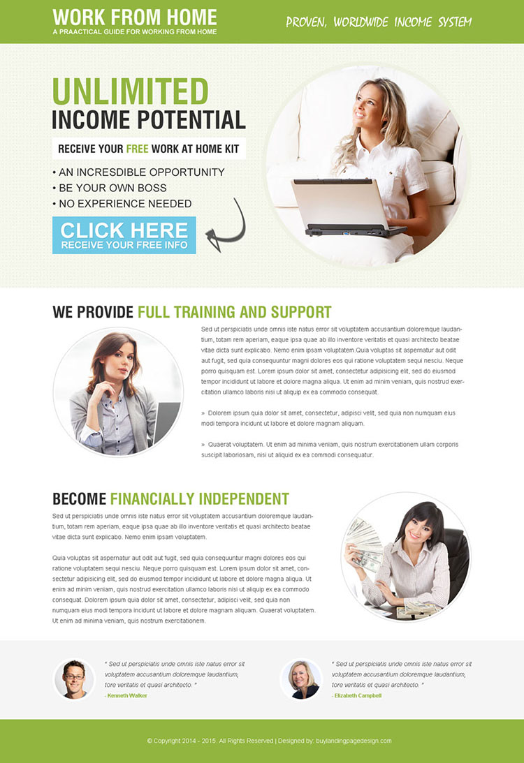 receive your free work from home kit call to action converting lander design