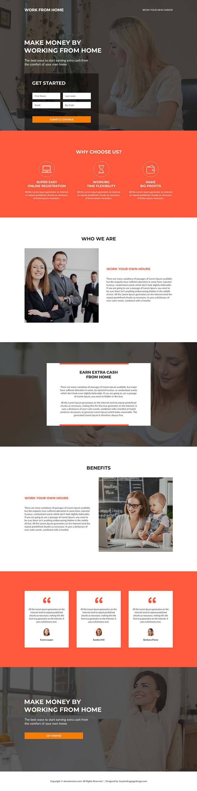 work from home business responsive landing page design