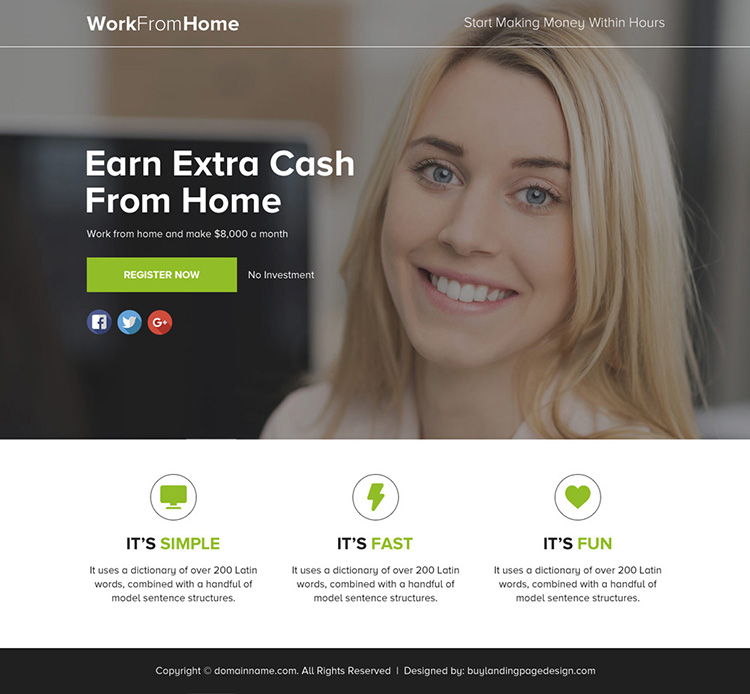 work from home lead funnel responsive landing page design