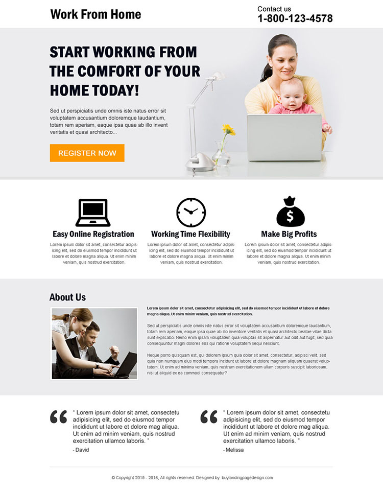 minimal work from home landing page design