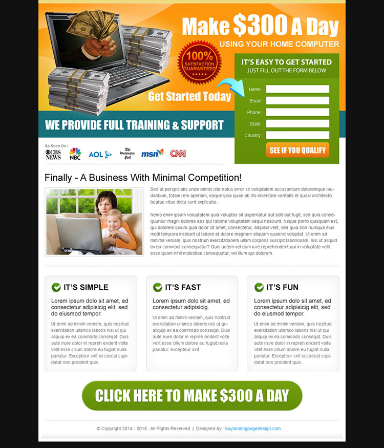 work from home lead capture effective landing page