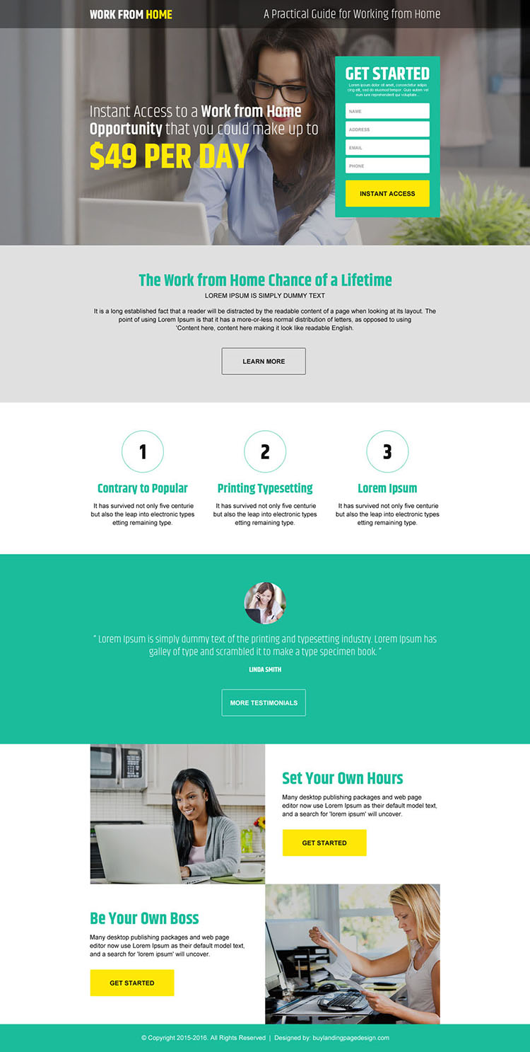 work from home opportunity modern lead capture landing page