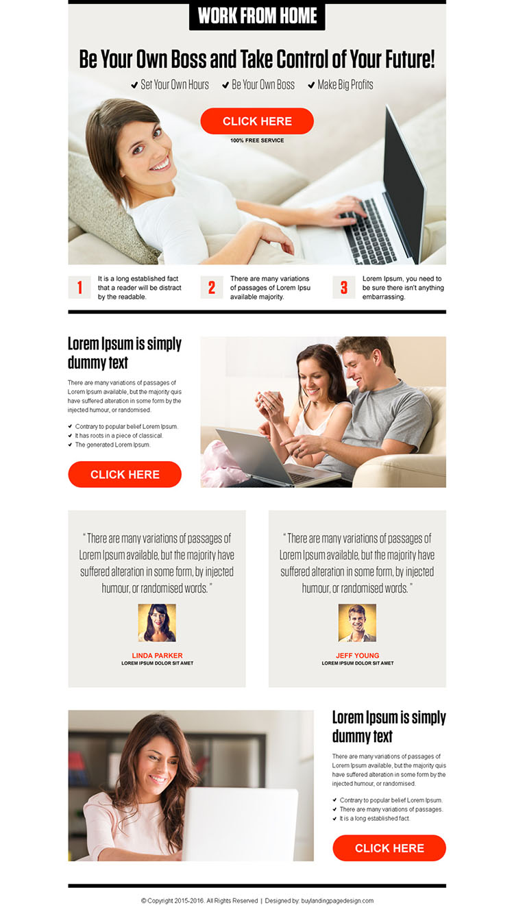 work from home pay per click landing page design template