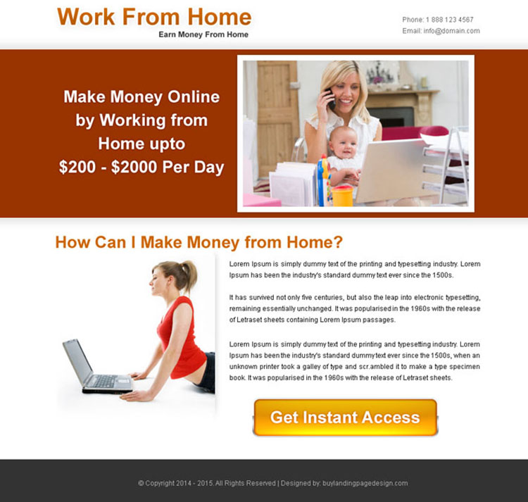 work from home instant access call to action ppv landing page design