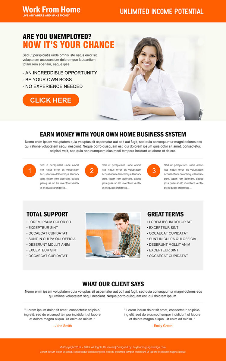 work from home clean responsive landing page design template