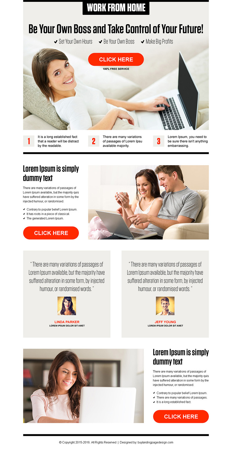 work from home responsive pay per click landing page