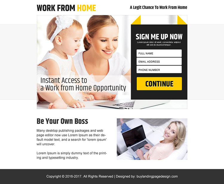 work from home sign up capturing ppv landing page design