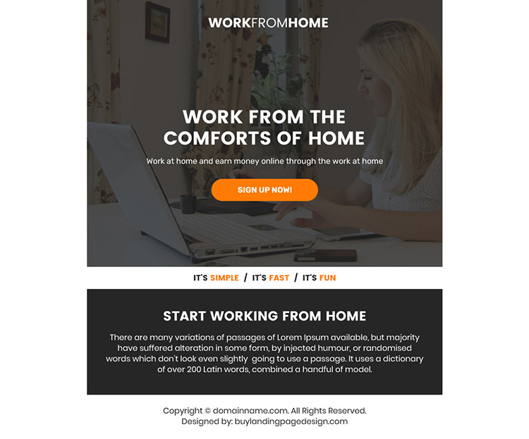 work from home sign up capturing ppv landing page