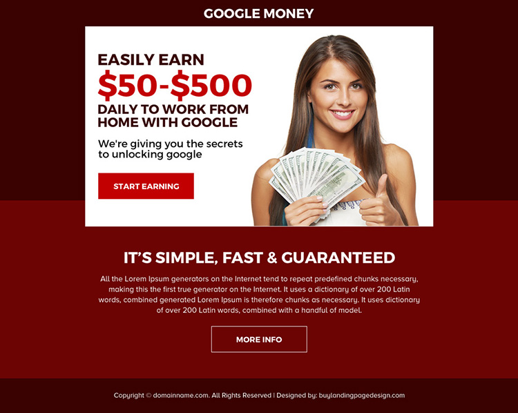 work from home with google ppv landing page design