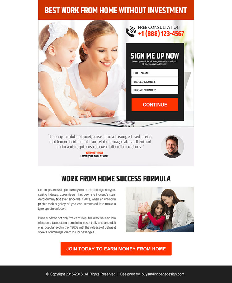 work from home without investment ppv landing page design