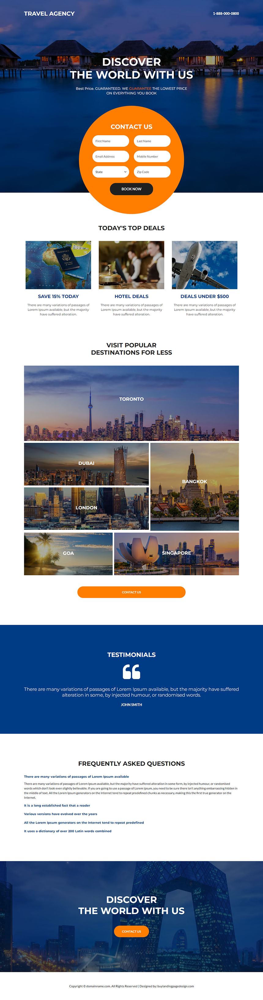 international travel agency lead capture landing page