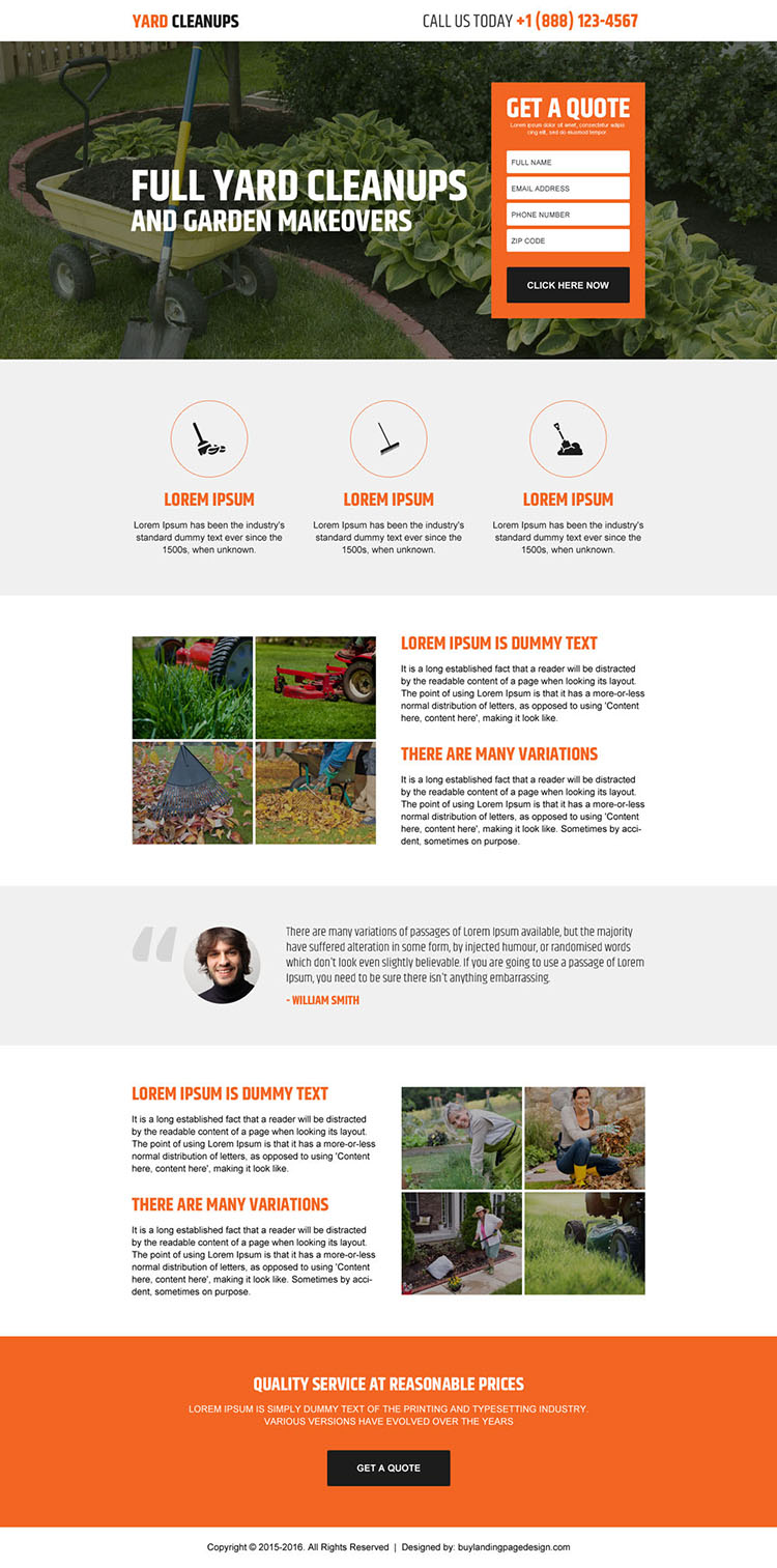 yard cleaning lead generating landing page design