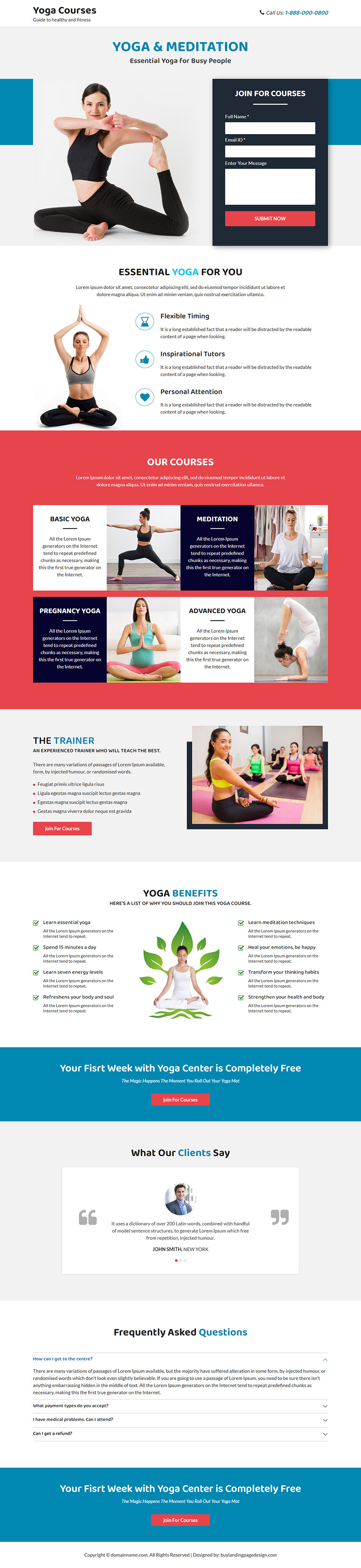 yoga and meditation classes lead capture responsive landing page