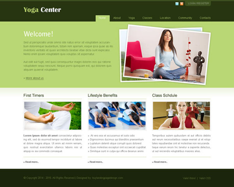 informative and minimalist yoga center website template design psd