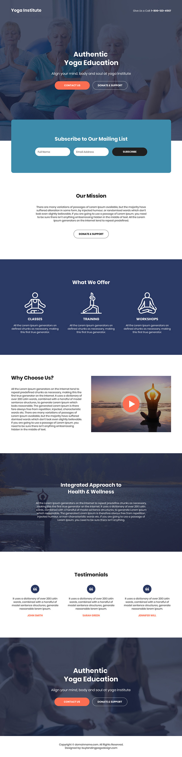 authentic yoga education bootstrap landing page design