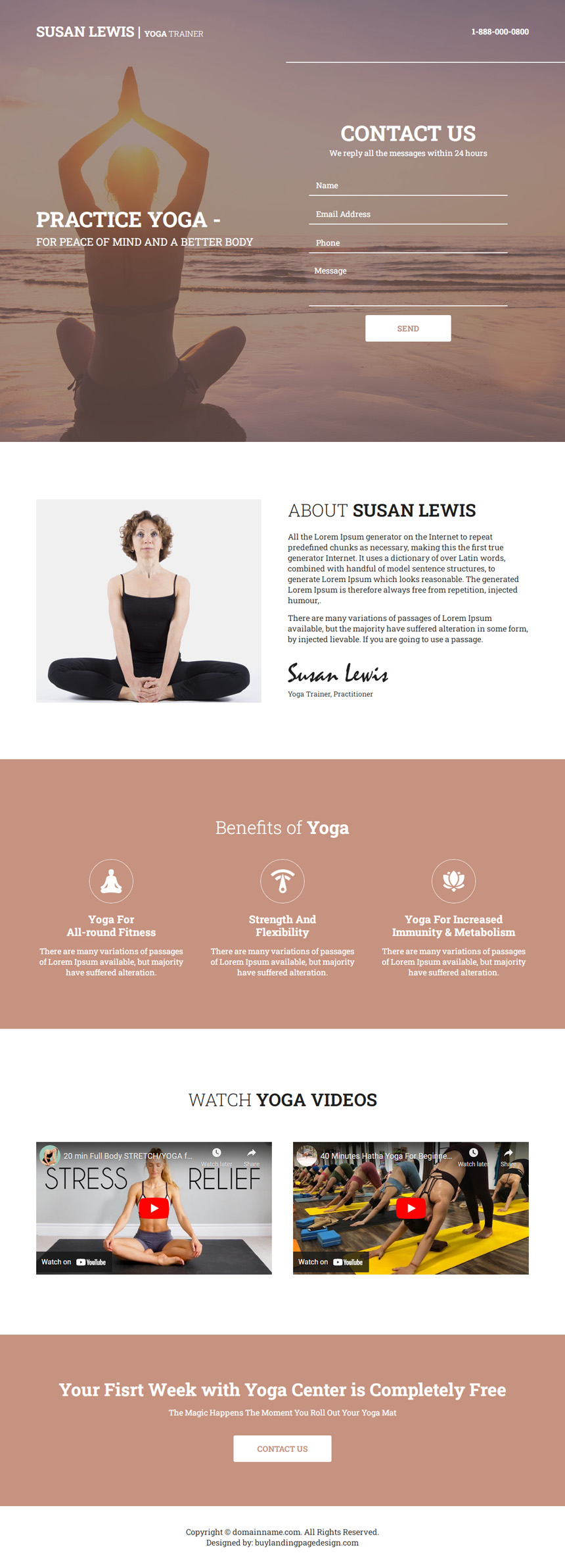 personal yoga trainer lead capture landing page