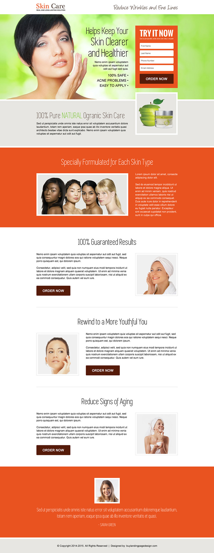 responsive youthful glowing skin care landing page design