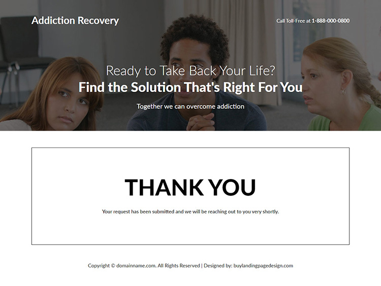 addiction recovery and treatment center landing page design