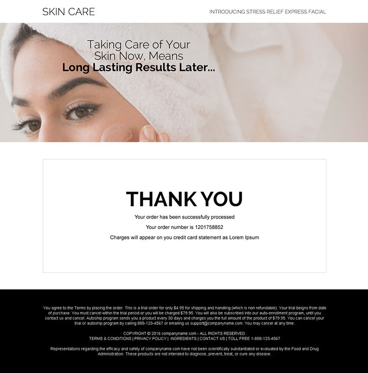 skin care product trial offering bank page design